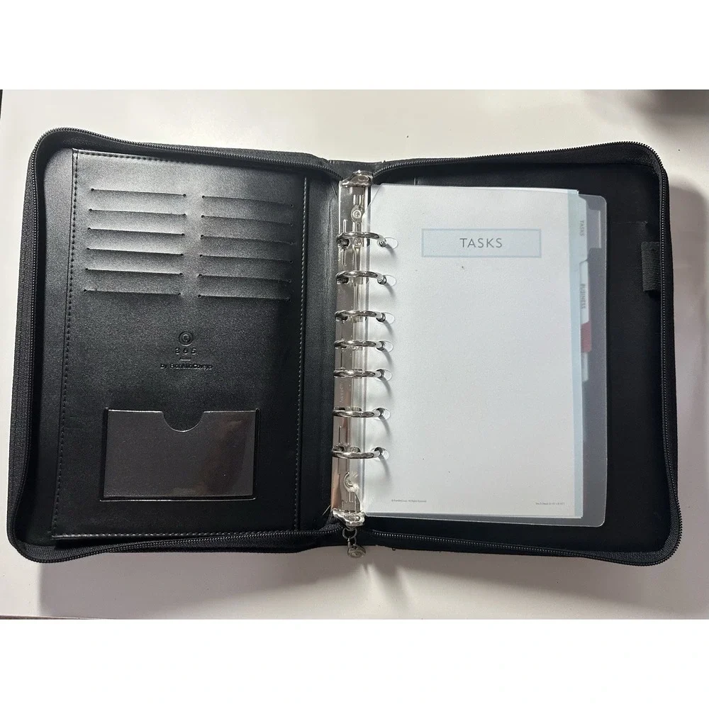 Franklin Covey 365 Planner Black Faux Leather Croc Binder Handles 7 Ring Zip